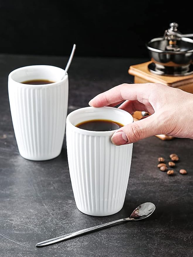 Sizikato 2pcs Pure White Porcelain Tumbler, 9 Oz Drinking Cup Coffee Cup - Image 3