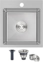 ROVATE 13 x 15 x 8 inch Drop in Bar Sink, Small Kitchen Sink Topmount Single Bowl, 304 Stainless Steel Bar Sinks Overmount Handmade with Basket Strainer
