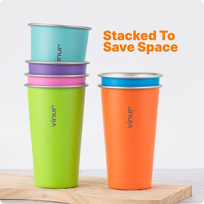 Stainless Steel Cups-20 oz Colorful Stackable Metal Drinking Glasses 6 Pcs | 20 - Image 4