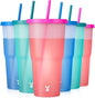 Meoky Plastic Cups with Lids and Straws by MEOKY
