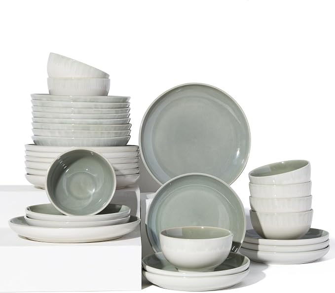 32 Piece Double Bowl Dinnerware Sets by Pokini