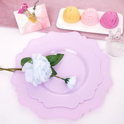 COLOSUS 60Pcs Lavender Purple Plastic Plates set,Heavy Duty Purple Disposable Plates include 30 Dinner plate 10.5” and 30 Salad/Dessert Plate 8.25” for Party and wedding