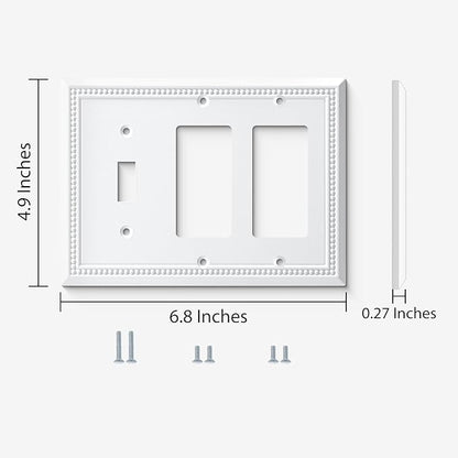Henne Bery Sunken Pearls Heavy Duty Decorative Wall Plate Switch Plate Outlet Cover (Single Toggle/Double Decorator, White)
