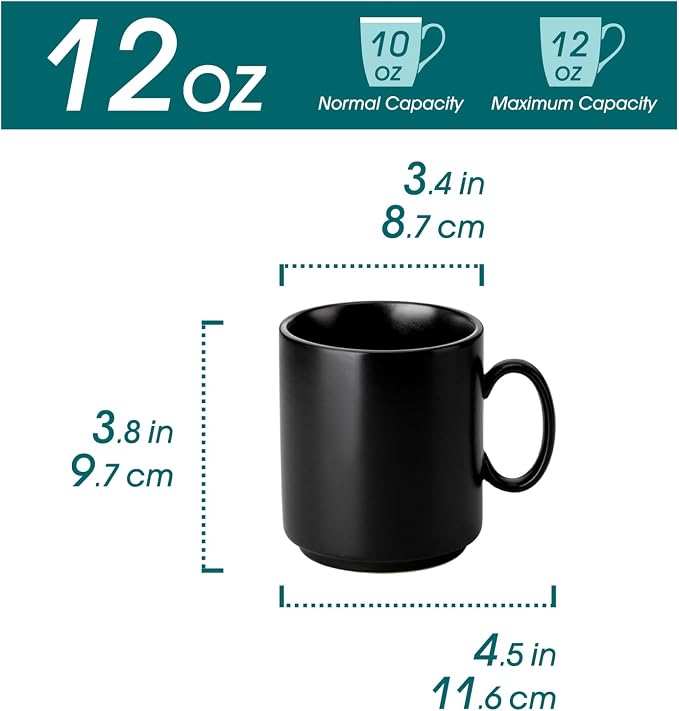 vancasso Porcelain Coffee Mugs Set of 6, 12 Oz Black Coffee Cups - Image 2