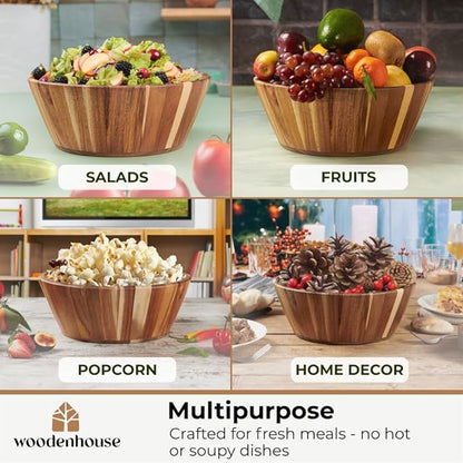 Wooden Salad Bowl Set of 3, Round Wood Bowls - Image 3