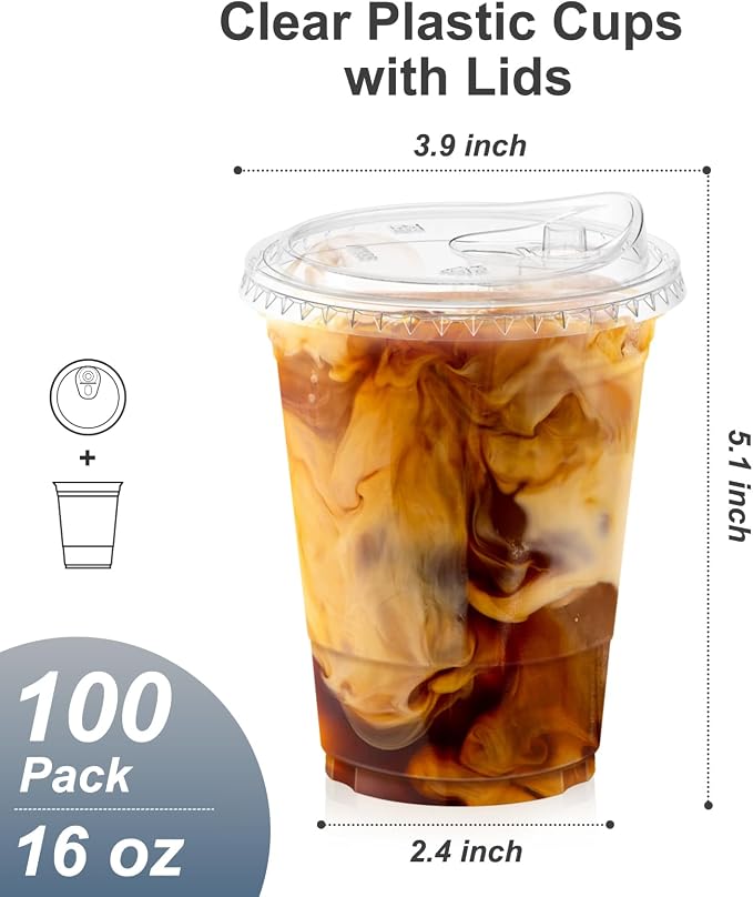 Dealusy 100 Pack - 16 oz Clear Plastic Cups - Image 2