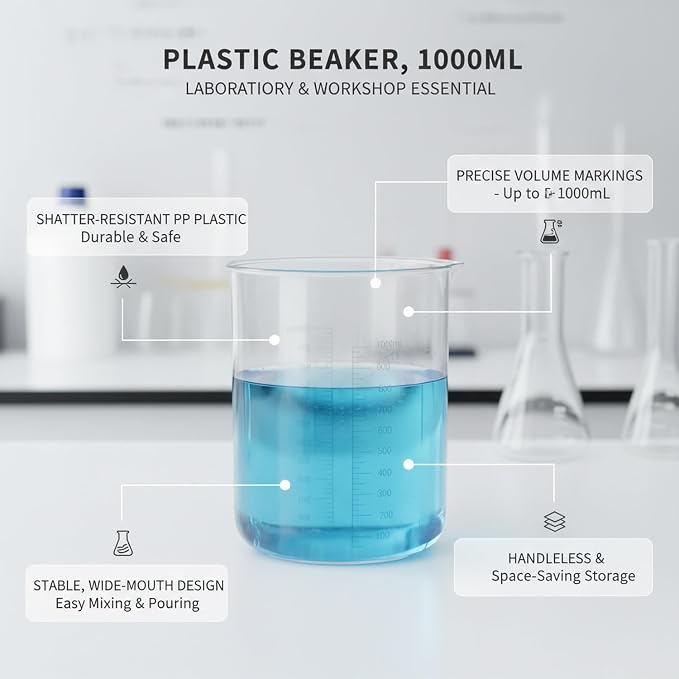 1000 mL Plastic Beaker, Shatter-Resistant Polypropylene Measuring Cup - Image 5