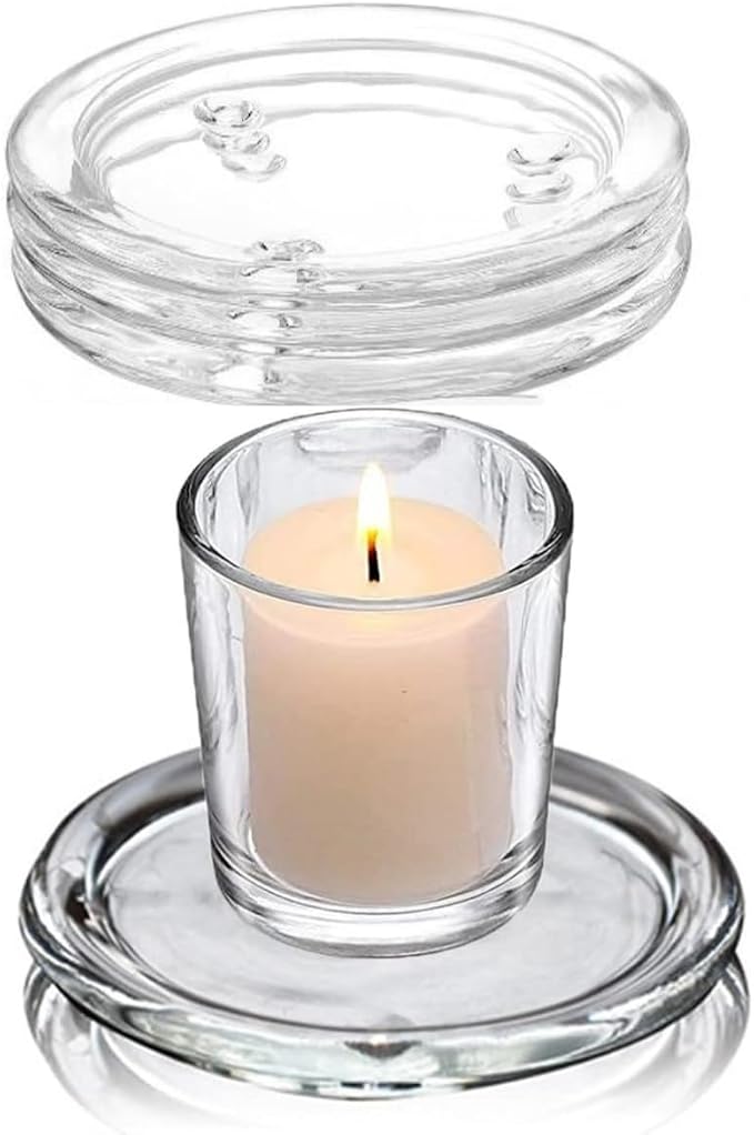 Glass Candle Holder Clear Beautiful Transparent Round Candle Plate by Cumuiu