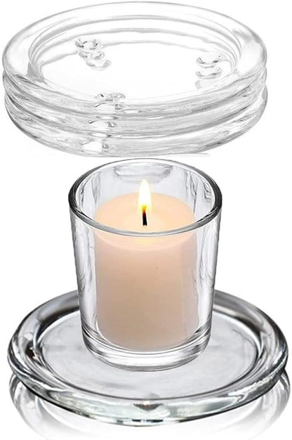 Glass Candle Holder Clear Beautiful Transparent Round Candle Plate by Cumuiu
