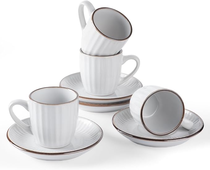 famiware 3oz Espresso Cups and Saucers, Stoneware Demitasse Cup by Famiware