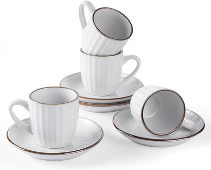 famiware 3oz Espresso Cups and Saucers, Stoneware Demitasse Cup by Famiware