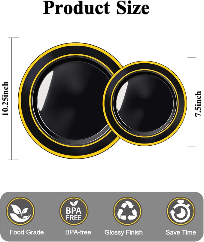 BESTSTAR 200PCS Black Plastic Plates Set - Image 4