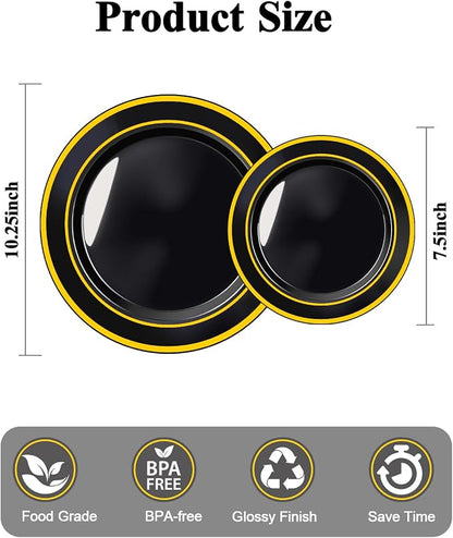 BESTSTAR 200PCS Black Plastic Plates Set - Image 4