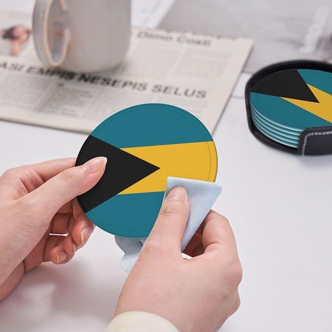 6 Pack Bahamas Flag Leather Coaster - Image 6
