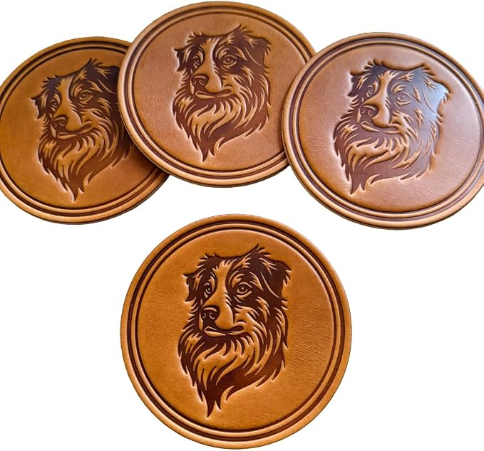 Dog Breed Leather Coasters – Premium Full Grain Table Protectors by Handmade