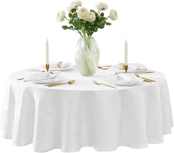 Newbridge Barcelona Luxury Damask Fabric Tablecloth, 70” Round, 100% Polyester - Image 4