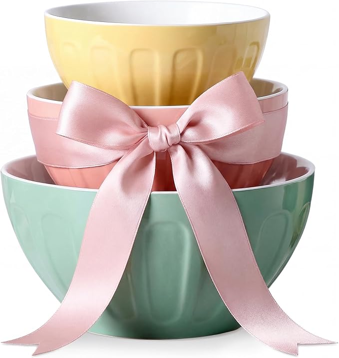 Lareina Ceramic Mixing Bowls Set of 3, Large Nesting Bowls by Lareina