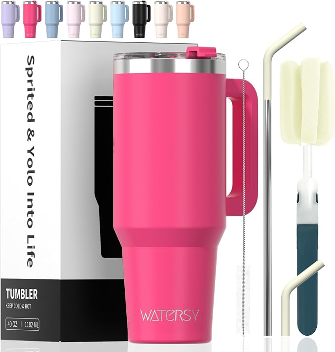 40 oz Tumbler with Handle, Tumbler with Lid and Straw, Double Wall Insulated by Watersy