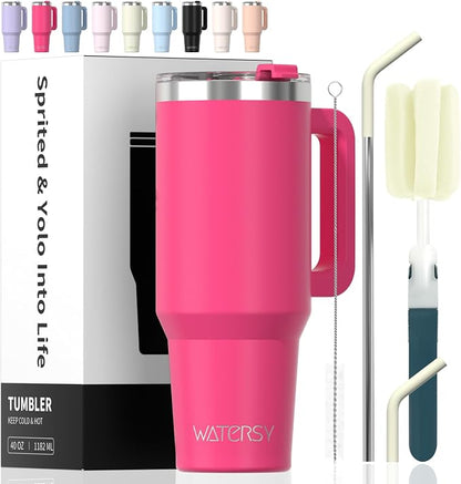 40 oz Tumbler with Handle, Tumbler with Lid and Straw, Double Wall Insulated by Watersy