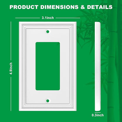 White Decorative Single Decorator Switch Covers Wall Plate, Natural Material Rocker Switch Plates Outlet Covers for Receptacle, GFCI Outlet, Dimmer - Modern Style (1 Gang Decorator 4 Pack)