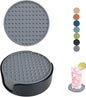 Set of 6 Silicone Coasters, 4'' Drink Coaster with Holder, Round Coasters for Drinks Beer Coffee Home Office Bar Desk Tabletop Protection, Non-Slip Rubber Coaster (Grey, 6 Pcs-Plastic Holder)