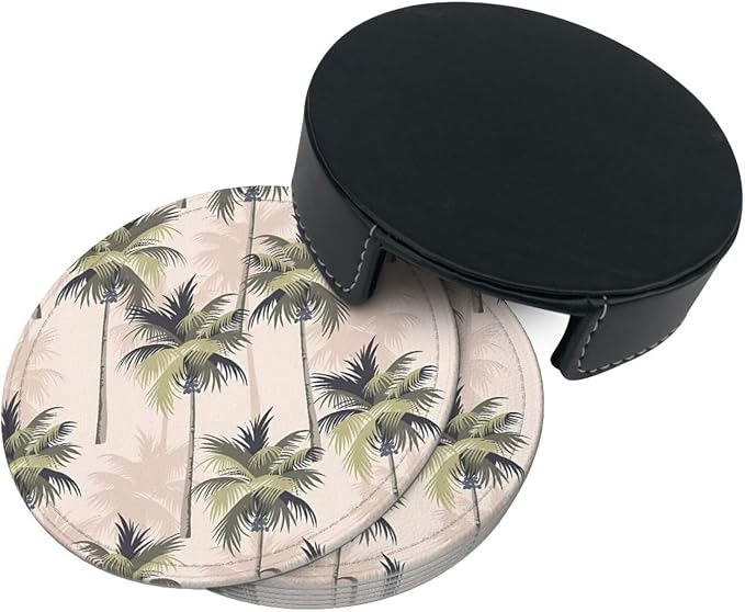 6 Pcs Palm Tree Tropical Plant Silhouette Leather Coasters - Image 5