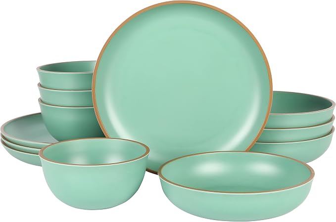 Gibson Home Rockabye 12 Piece Double Bowl Melamine Plastic Dinnerware Set by GibsonHomewares