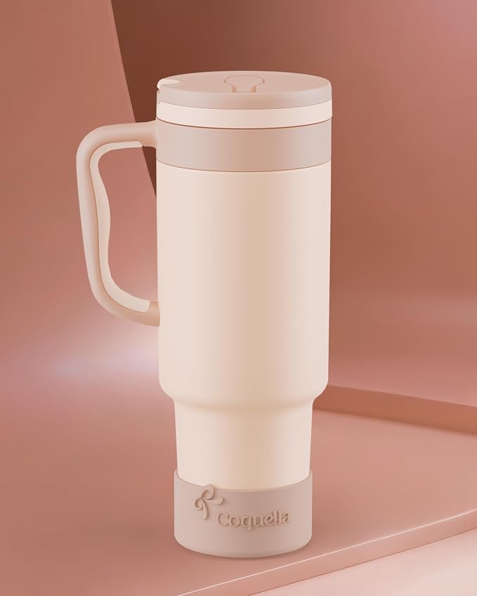 40 oz Insulated Tumbler with Handle and Push-Button Straw Lid, Stainless Steel - Image 2