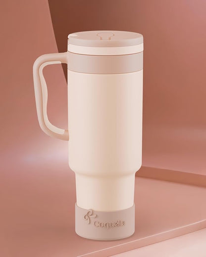 40 oz Insulated Tumbler with Handle and Push-Button Straw Lid, Stainless Steel - Image 2