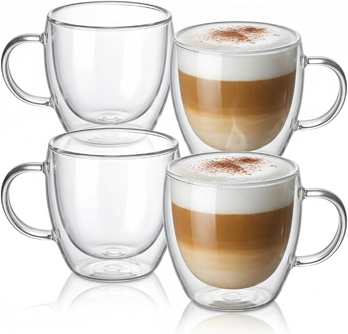 Casafoyer 9 Oz Double Wall Glass Coffee Cups Set of 4, Borosilicate Espresso by Casafoyer