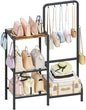 Floor-Standing 3-Tier Purse Organizer, High-Capacity Bag Holder with 8 Hooks, Multi-Functional Purse Rack for Various Bags, Handbag Display Stand Shelf for Closet, Bedroom, Entryway, Black