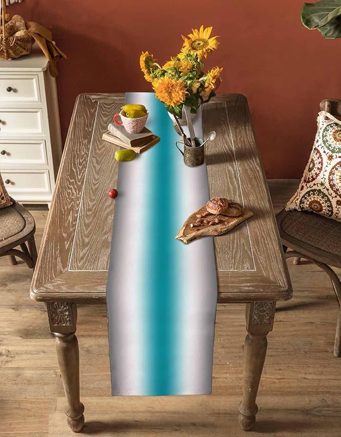 Turquoise Gray Ombre Table Runners 72 Inches Long, Farmhouse Teal Gradient - Image 4