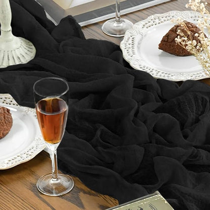 Artoid Mode Boho Cheesecloth Gauze Black Wedding Table Runner, 120 Inch - Image 6