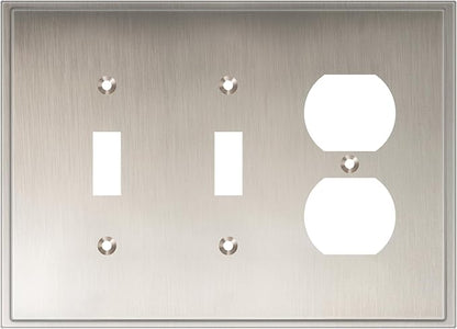 Henne Bery Soft Modern Decorative Wall Plate Switch Plate Outlet Cover (Double Toggle/Single Duplex, Satin Nickel)