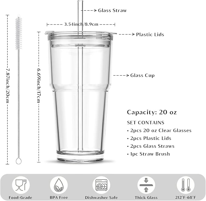 INSETLAN 20 oz Clear Glass Cup - Image 3
