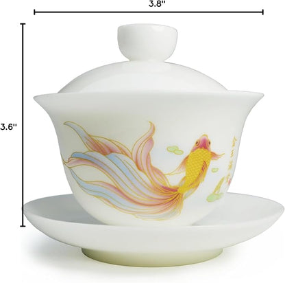 Liang baobao Ice Jade White Porcelain Gaiwan, 5oz Teacup Suet-fat Jade - Image 10