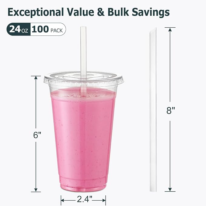 AOZITA 100 Pack - 24 oz Clear Plastic Cups - Image 2