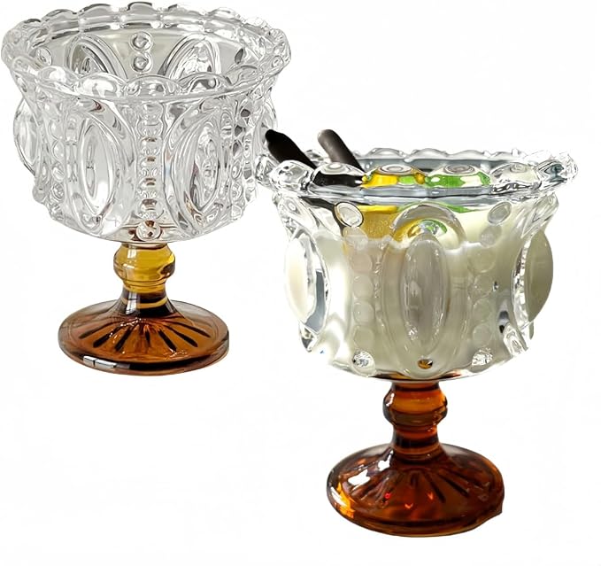 Carnival Glass Vintage Footed Dessert Cups Set of 2, 9oz Embossed Goblet by YUHANOER