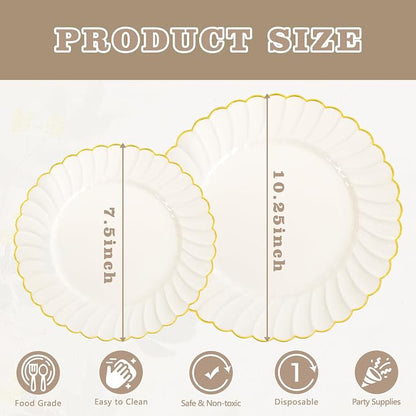 YOUBET 60PCS Ivory Scalloped Plastic Plates - Image 2