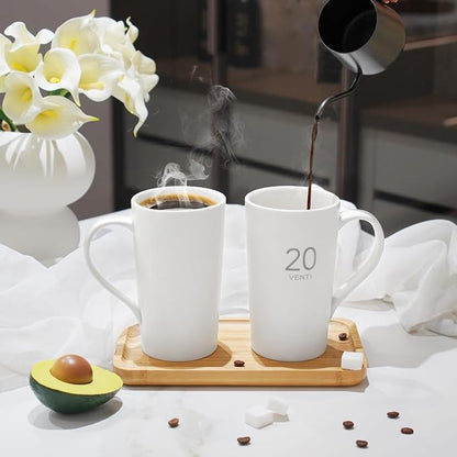 Number Large Coffee Mug Set of 2, Tall White Ceramic Coffee Cup, 20 oz Mug - Image 3