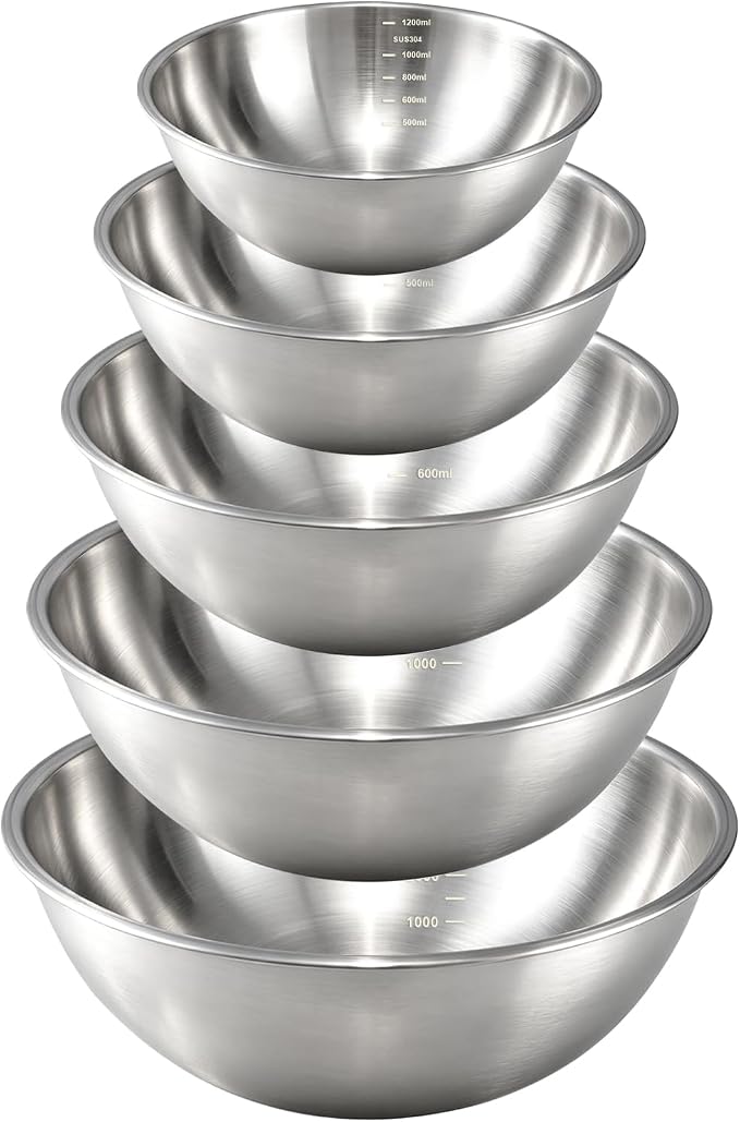 Gronivex Stainless Steel Mixing Bowls Set, 5-Piece | Food-Grade Metal, by GRONIVEXHOMEGOODS