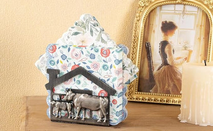 Metal Napkin Holder for Tabletop, Rustic Farmhouse Cow & Calf Napkins Holder for Paper Napkins, Vintage Metal Tissue Napkin Dispenser, Napkin Table Decor for Kitchen (Cow and Calf/Black)