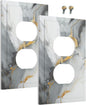 Outlet Covers Gray/Gold Marble Abstract Modern Luxury 1 Gang Duplex Light Switch Cover Plate Decorative Wall Plates Electrical Switchplate Receptacle for Bathroom Bedroom Decor（2 Pack）