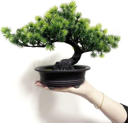Artificial Bonsai Tree Fake Plants for Home Decor, Living Room Bathroom Bookshelf Entryway Table Wall Shelf Modern Farmhouse Decor, 9.5" Tall, Green