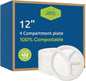 Urban Box Co. 12-Inch 4-Compartment Compostable Plates, Heavy-Duty Eco-Friendly Sugarcane Fiber, Biodegradable & PFAS-Free, BPI-Certified, Compostable Dinner Plates, 400 Pack