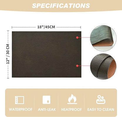 Artoid Mode Coffee Faux Leather Placemats Set of 4, 12x18 Inch Waterproof Wipeable Heat Resistant Vinyl Place Mats, Reversible Table Mats for Kitchen Dining Decor