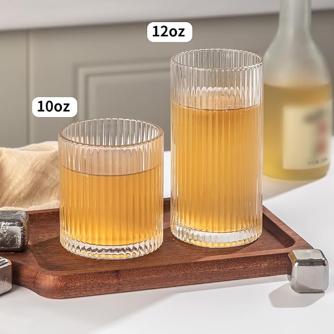 Ribbed Drinking Glasses 8pcs, 12oz and 10oz Glassware, Tumbler Glasses Cup Set - Image 7