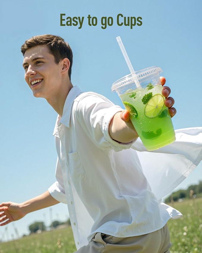 Plastic Cups with Lids and Straws：    Clear Disposable - Image 4