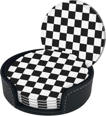 Black Checkered Leather Coasters Set of 6 - Image 6