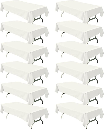 BIGTONE 12 Pack Ivory Rectangle Tablecloth 60 x 102 Inch, Cross Ribbon Packing Reusable Table Clothes for 6 Foot Tables, Wrinkle Resistant Polyester Fabric Table Cover for Wedding, Party, Banquet